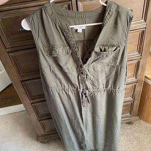 Olive green utility style maternity dress